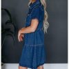416biyEPGYL.jpg Women's Button Down Denim Babydoll Dress Lapel Collar Short Sleeve Flowy Tiered Ruffle Jeans Midi Dress