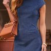4173NLZ1a0L.jpg Denim Dress for Women with Pockets Slim Fit Summer Jean Dress Cap Sleeve Casual Mini Denim Dresses for Women 2025