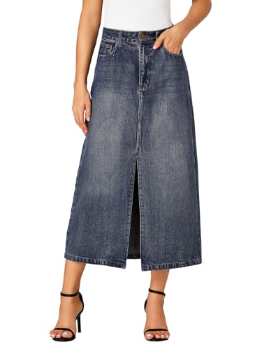 417Ix9OwmBL.jpg Women's High Waisted Jean Skirt Casual Split Denim Midi Skirt with Pockets