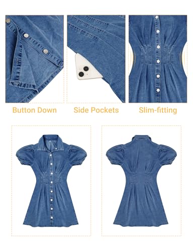 417NRBo5XxL.jpg Denim Dress for Women Puff Sleeve Mini Jean Dresses for Women 2025 Summer Casual Denim Dress