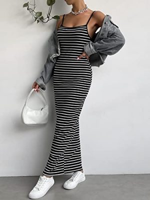 women's dress Striped Print Cami Bodycon Dress without Denim Jacket dress IPADSA