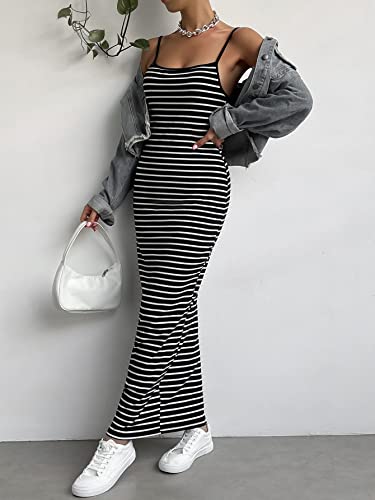 417OMQKk7EL.jpg women's dress Striped Print Cami Bodycon Dress without Denim Jacket dress IPADSA