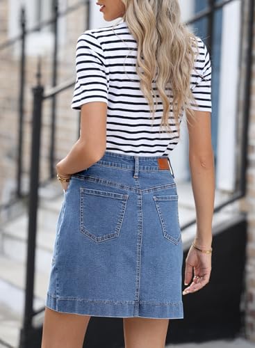 Women's Jean Skirt High Waisted Stretch Casual Summer Zimbaplatinum Denim Skirt with Pockets