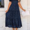 417zWDmjEHL.jpg Women's 2025 Summer Casual Midi Dresses Square Neck Short Sleeve Smocked A Line Floral Flowy Elegant Boho Dress