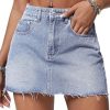 4180HxB8joL.jpg Denim Skirt Women Mini Low Waist Stretchy Raw Hem Jean Skirt with Pockets