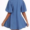 418PFvgSn3L.jpg Denim Dress for Women, Puff Short Sleeve Jean Dress Mini Denim Romper with Pockets
