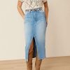 418QY2IE9NL.jpg Straight High Rise Vintage Zipped up Wash Split Thigh Midi Denim Skirt Without Belt