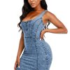 418xC8dfSEL.jpg Women's Denim Dress Sexy V Neck Bodycon Sleeveless Jeans Short Dresses