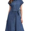 4193dAGS5EL.jpg Denim Shirt Dress for Women's Casual Button Down Short Sleeves Belted Jean Midi Dress 2025 Trendy Outfits