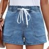 4199e1sIUBL.jpg Womens Stretchy Denim Shorts 2025 Summer Casual Drawstring Elastic Waist Jean Shorts with Pockets