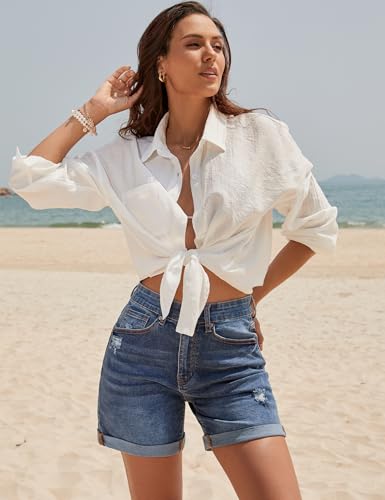 419BGspPhNL.jpg Women's Casual Ripped Denim Shorts High Rise Distressed Rolled Hem Jeans Shorts
