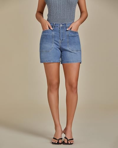Jean Shorts for Women Trendy Mid Rise Casual Summer Jorts Distressed Cut Off Stretchy Denim Shorts with Pockets
