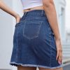 41A4MMDUskL.jpg Women’s Denim Mini Skirt High Waist Casual Split Hem Washed Frayed A-line Jean Skirts with Pocket for Women