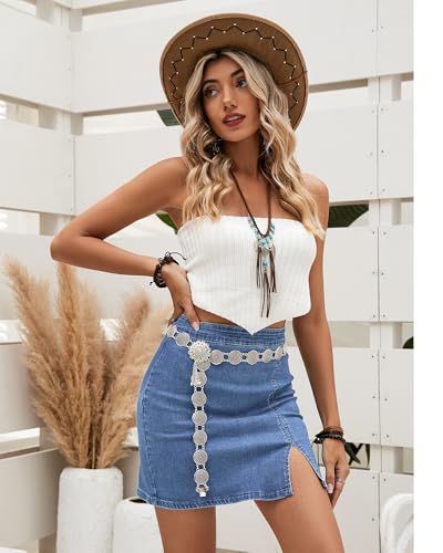 41AQFVC7V-L.jpg Jean Skirt for Women with Slit High Wasited Bodycon Stretch Pencil Mini Short Denim Skirts