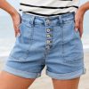 Womens Jean Shorts High Waisted Stretchy Buttoned Folded Hem Zimbaplatinum Denim Shorts
