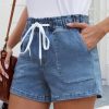 41AjO8asjBL.jpg Womens Stretchy Denim Shorts 2025 Summer Casual Drawstring Elastic Waist Jean Shorts with Pockets