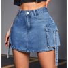 Women's Denim Skirt Button Y2k Mini Cargo Jean Skirts with Flap Pocket