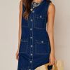 Denim Dress for Women, Sleeveless Jean Dress Button Down Dresses Casual Summer Denim Mini Dresses with Pockets