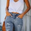 41Aw5kSEcGL.jpg Women's Ripped Mid-Rise Denim Bermuda Shorts Frayed Raw Hem Stretch Jean Shorts