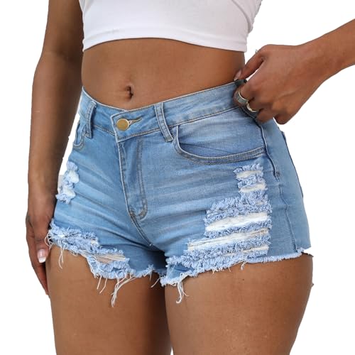 41BMNKRsTsL.jpg Women Jean Short Ripped Hot Shorts Comfy Stretchy Women Fringed Denim Shorts
