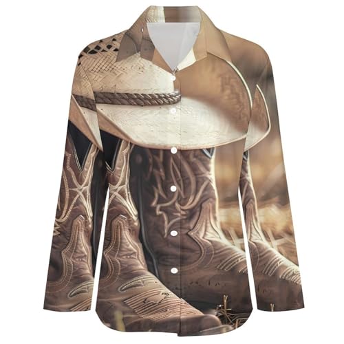 Western Vintage Denim Style Womens Button Down Shirts Long Sleeve Dress Shirts Casual Blouses Irregular Hem Tops