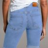 Women's Jean Shorts High Waisted Stretchy Bermuda Folded Hem Denim Summer Shorts