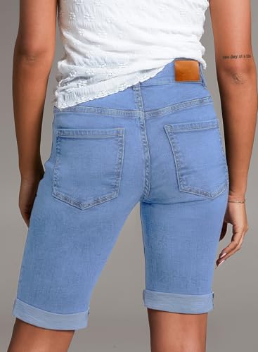 Women's Jean Shorts High Waisted Stretchy Bermuda Folded Hem Denim Summer Shorts