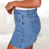 41Bf27r9UML.jpg Women's Stretch Jean Skirt Fringed Slim Fit Denim Bodycon Mini Skirt