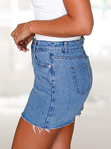 41Bf27r9UML.jpg Women's Stretch Jean Skirt Fringed Slim Fit Denim Bodycon Mini Skirt
