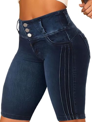 41C1aW-9iL.jpg Denim Mid Waist Butt Lifting Jeans Shorts for Women Bermuda Skinny Shorts