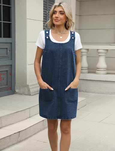 41C2TxxF42L.jpg Denim Overall Dress for Women Casual Mini Sleeveless Jean Vintage Jumper Skirt Dress with Pockets