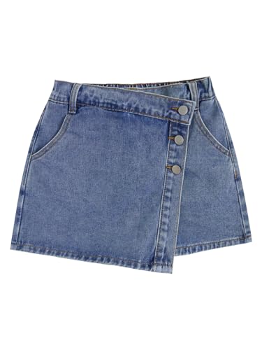 Women's High Waisted Button Front Denim Skort Asymmetrical Hem Skirt Shorts