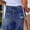 Women Jean Shorts Ripped Casual Summer Fashion Stretchy Classic Folded Hem Denim Shorts