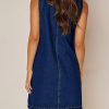 Denim Dress for Women, Sleeveless Jean Dress Button Down Dresses Casual Summer Denim Mini Dresses with Pockets
