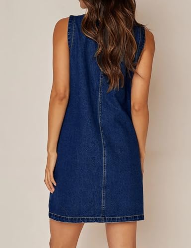 Denim Dress for Women, Sleeveless Jean Dress Button Down Dresses Casual Summer Denim Mini Dresses with Pockets