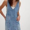 41COb53c9UL.jpg Women's V Neck Sleeveless Denim Overall Dress Adjustable Strap Summer Mini Pinafore Jean Dress with Pockets