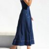 41Cslb0gfdL.jpg Women's Summer Adjustable Strap Sleeveless Midi Denim Dress Button Down A-Line Swing Flowy Jean Dress