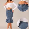 41CvABv9x5L.jpg Denim Jean Skirt for Women's High Waist Bodycon Ruffles Fishtail Skirts