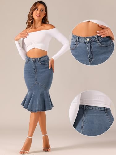 41CvABv9x5L.jpg Denim Jean Skirt for Women's High Waist Bodycon Ruffles Fishtail Skirts