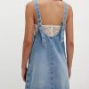 41D4VjPpnSL.jpg Women's V Neck Sleeveless Denim Overall Dress Adjustable Strap Summer Mini Pinafore Jean Dress with Pockets