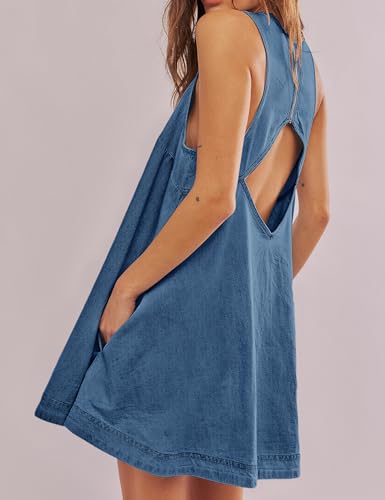 41DFahYkbyL.jpg Women’s Denim Dress Summer Casual Sleeveless Jean Mini Dresses with Pockets