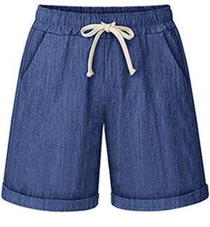 Women's Summer Casual Elastic Waist Drawstring Bermuda Shorts with Pockets