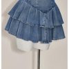 41DQ5CxnprL.jpg Women's Layered Ruffle Strapless Mini Denim Dress Sleeveless A Line Tube Dresses