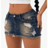 41DSGrB7lIL.jpg Women's Denim Mini Skirt Low Waist Distressed Raw Hem Micro Jean Skirts