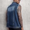 41Dznnn1W9L.jpg Men's Denim Vest Sleeveless Ripped Slim fit Distressed Jean Jacket
