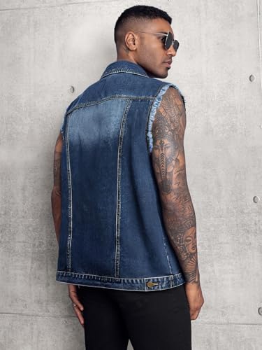 41Dznnn1W9L.jpg Men's Denim Vest Sleeveless Ripped Slim fit Distressed Jean Jacket