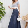 41EA5u0uSiL.jpg Women's Retro Distressed High Waist Frayed Hem A Line Wash Maxi Long Denim Skirt with Pockets