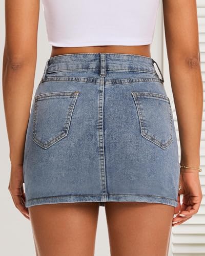 41EJUODLIIL.jpg Women's Low Rise Stretchy Denim Skirts Sexy Comfy Mini Jean Skirt for Summer Casual Streetwear