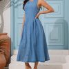 41ERjBuTa7L.jpg Women's Sleeveless Backless Denim Maxi Dress Casual A Line Cut Out Long Flowy Jean Tank Dress