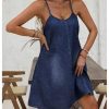 41F3F5WeQaL.jpg Women's Sleeveless Denim Cami Dress Scoop Neck Mini Dresses with Slant Pockets